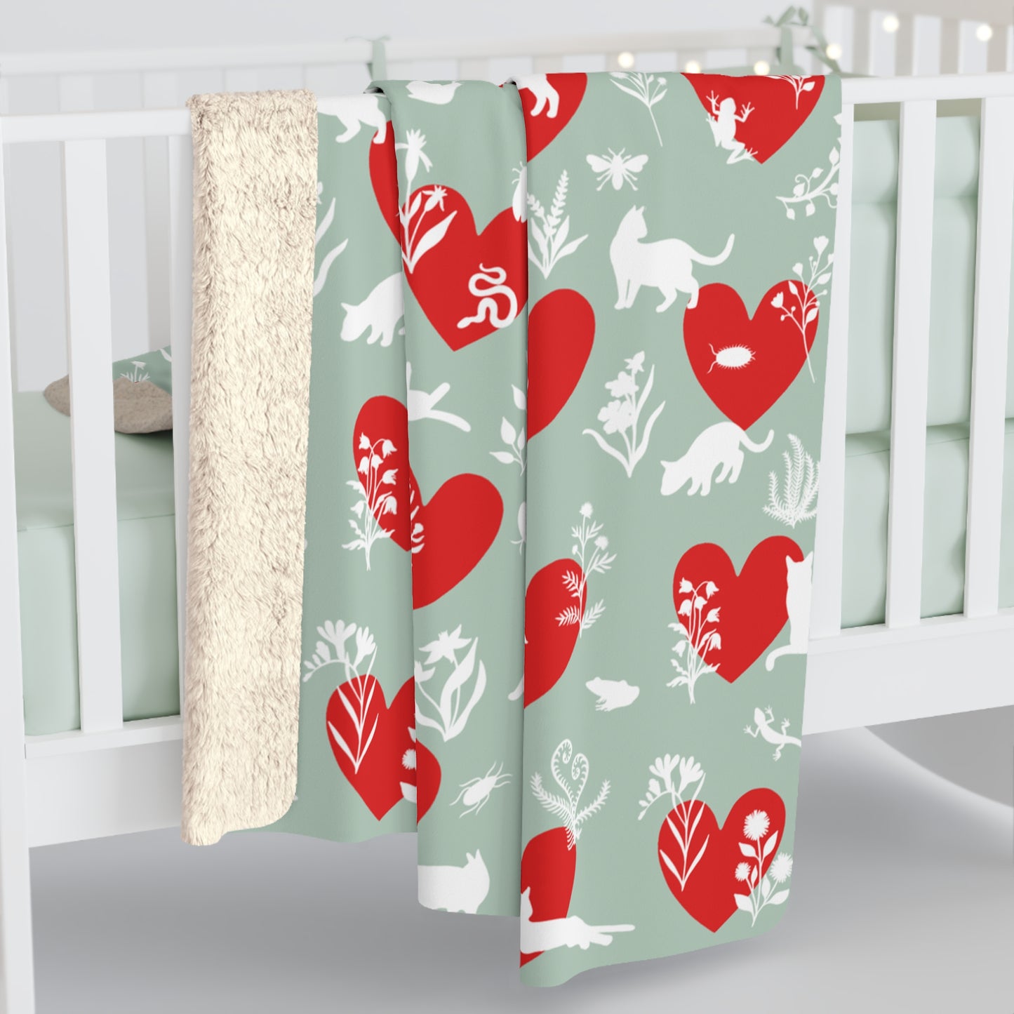 Cozy Heart Cats Sherpa Blanket, Fleece Throw for Cat Lovers, Valentine's Day, Warm Home Decor, Gift for Her