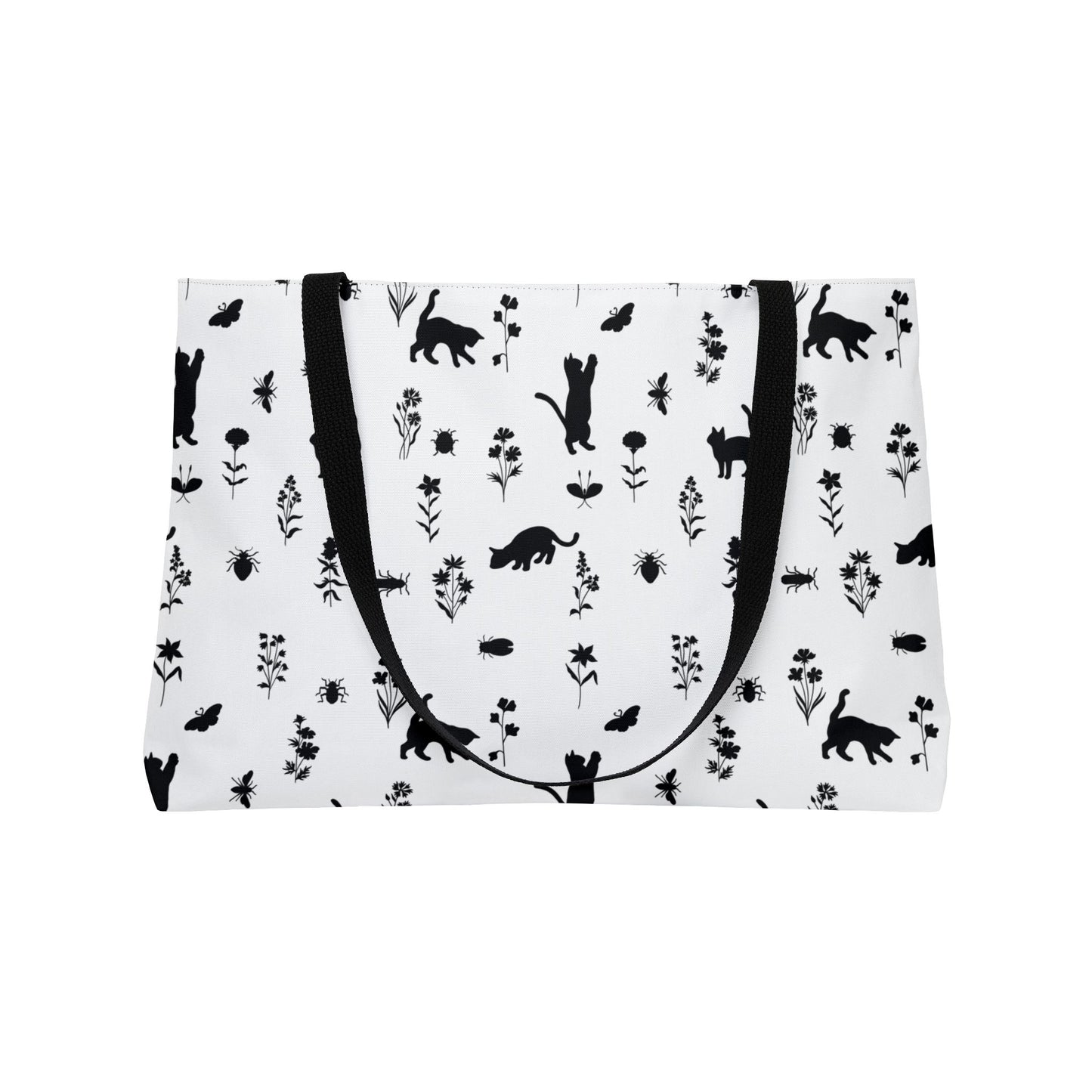 Chic Floral Cats in Play Siholette Weekender Tote Bag, Travel Bag, Beach Bag, Shopping Tote, Gift for Cat Lovers, Weekend Getaway Essential