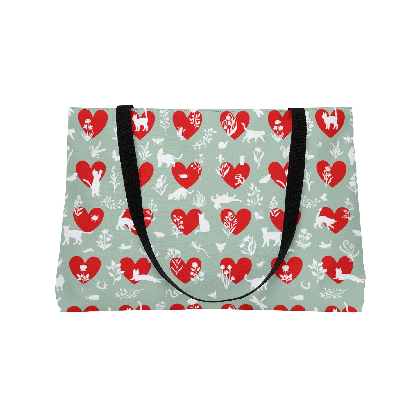 Charming Love Animals Weekender Tote Bag Seafoam , Cute Travel Bag, Heart Pattern Tote, Perfect for Gifts, Fun Weekend Getaway