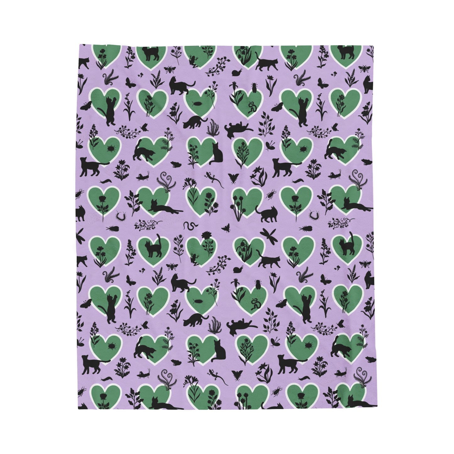 Adorable 'Heart Cats' Velveteen Plush Blanket, Lavender&Brunswick