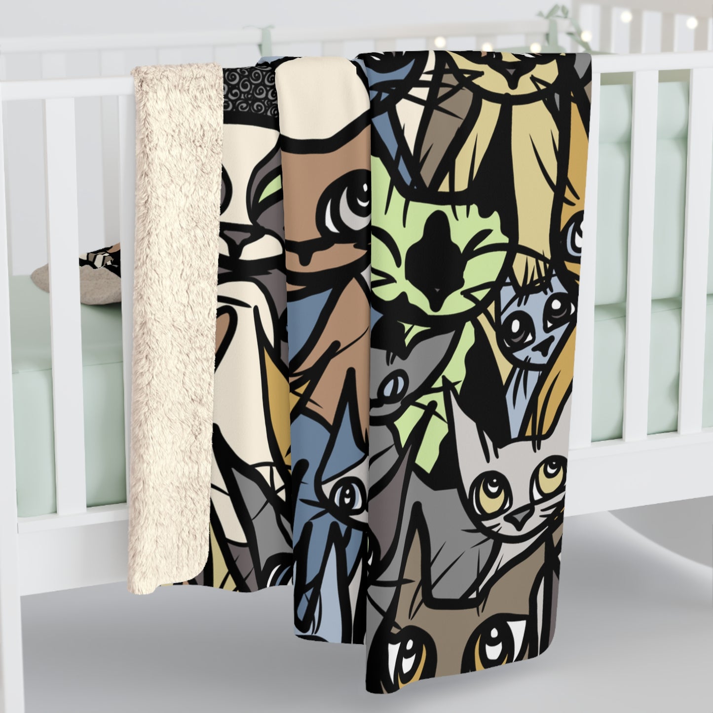 Super Soft 'Cozy Crowd' Cat-Themed Sherpa Fleece Blanket | Purrfect Gift for Cat Lovers | Warm and Snuggly Home Decor | Cat Lover