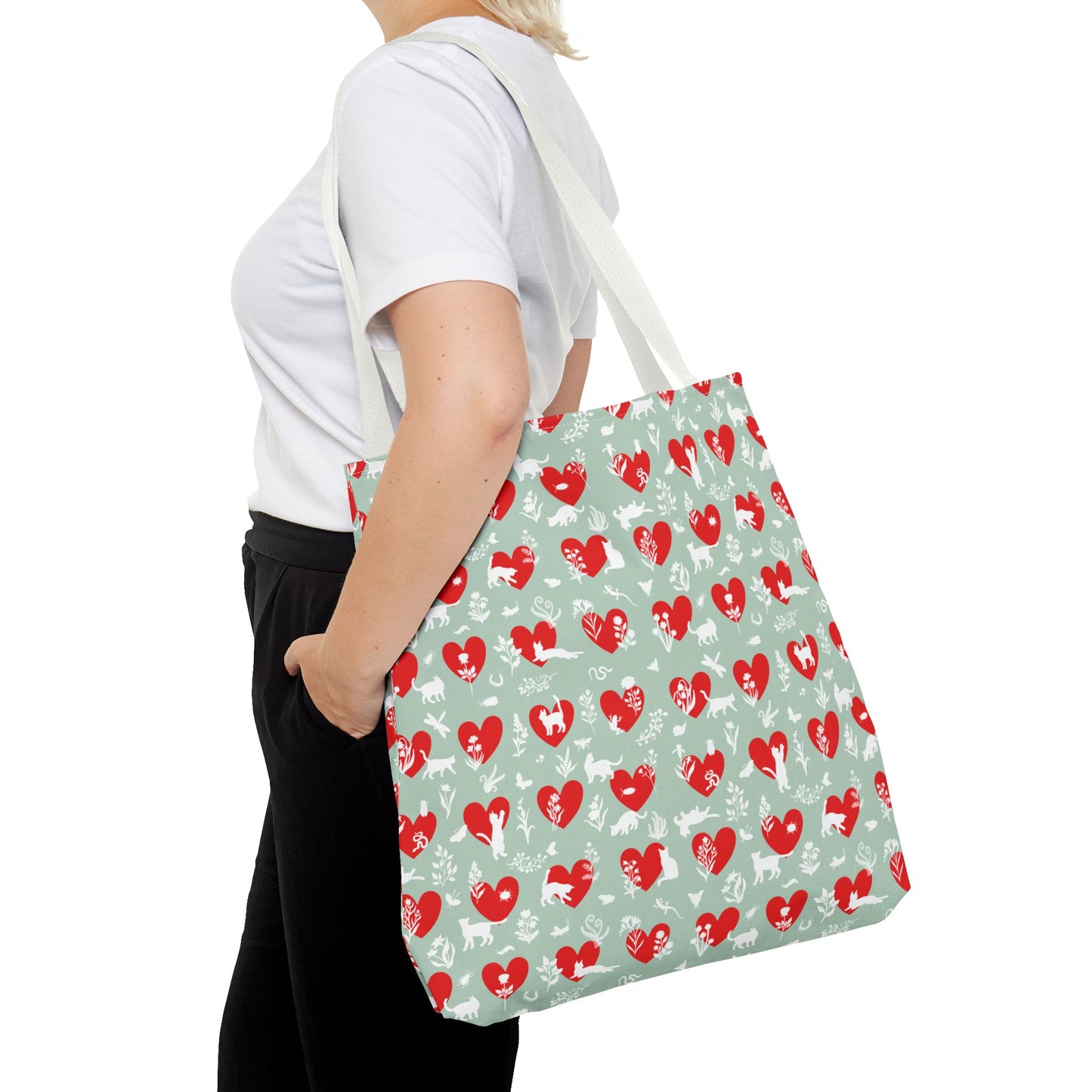 Heart Patterns Seafoam Tote Bag, Stylish Shopping Tote, Gift for Her, Casual Beach Bag, Love Themed Accessory
