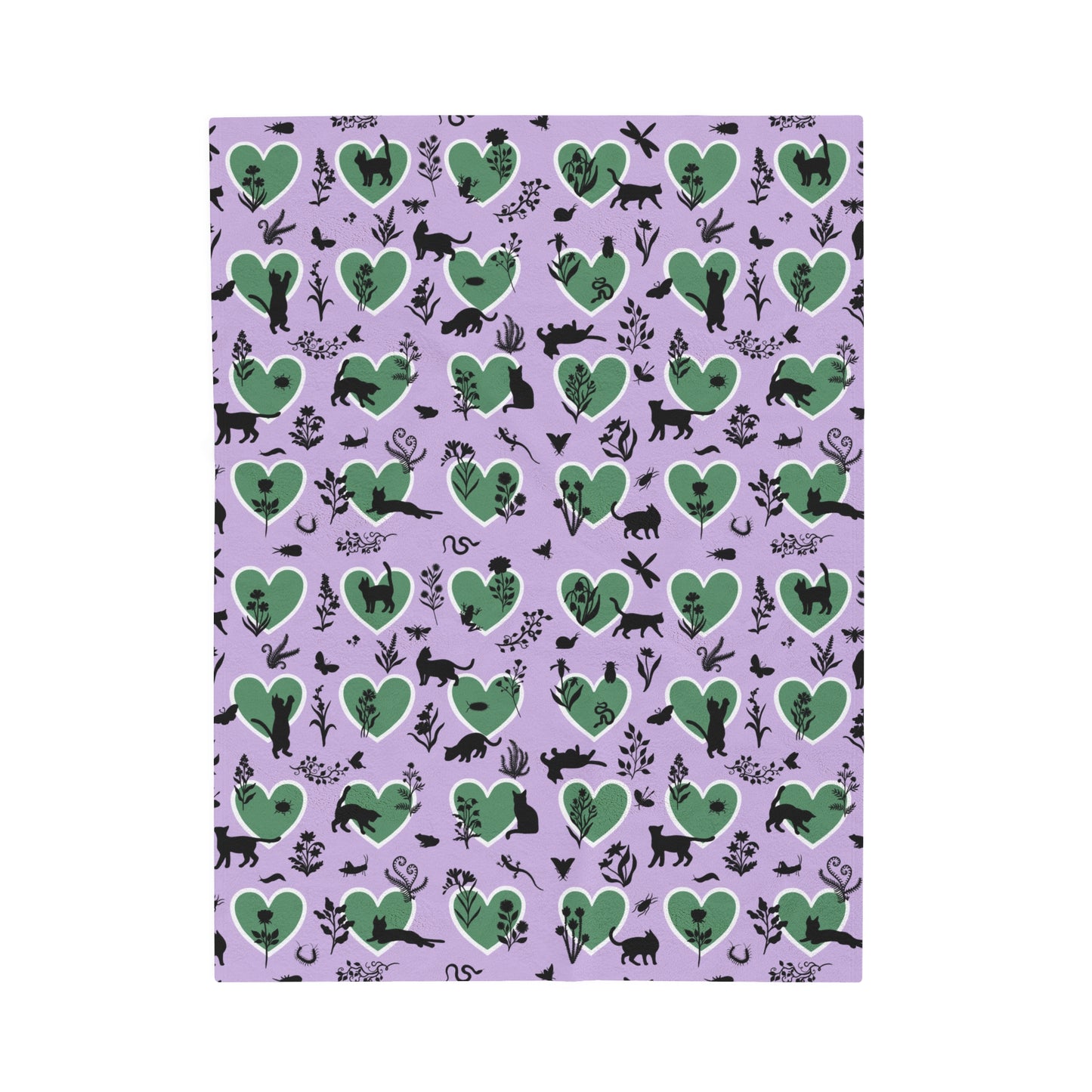 Adorable 'Heart Cats' Velveteen Plush Blanket, Lavender&Brunswick