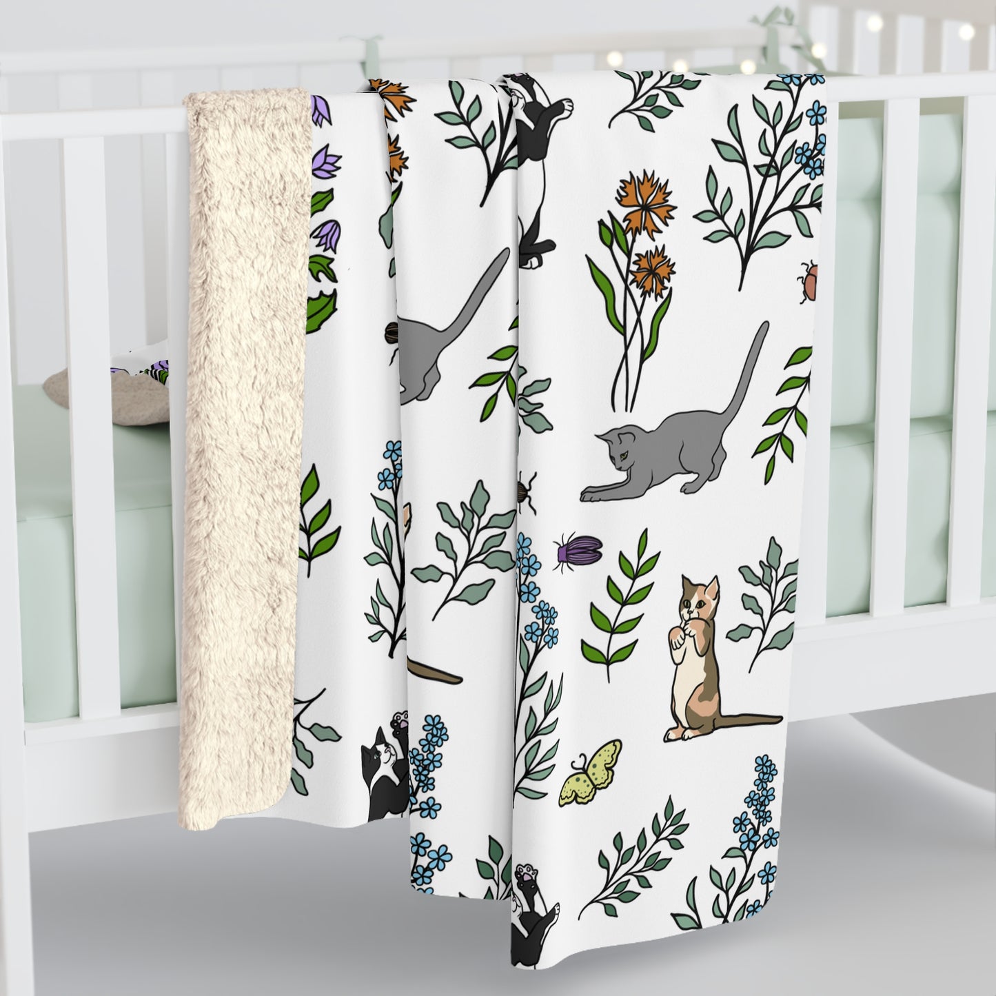 Luxurious Soft Sherpa Fleece Blanket, Spring Cats