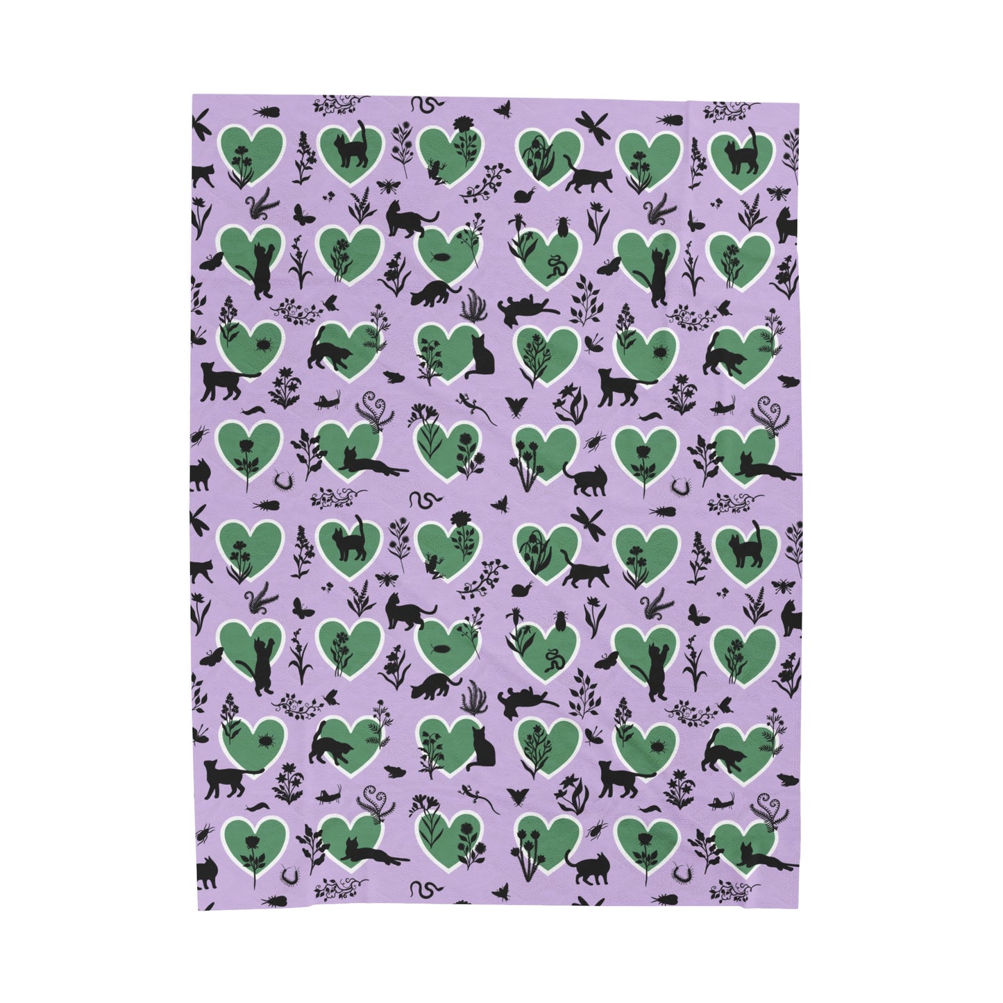 Adorable 'Heart Cats' Velveteen Plush Blanket, Lavender&Brunswick