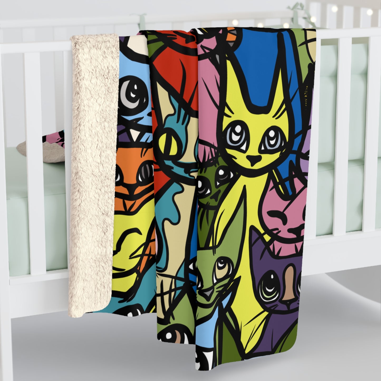 Super Soft Sherpa Fleece Blanket, Cozy Crowd in Bold Colors