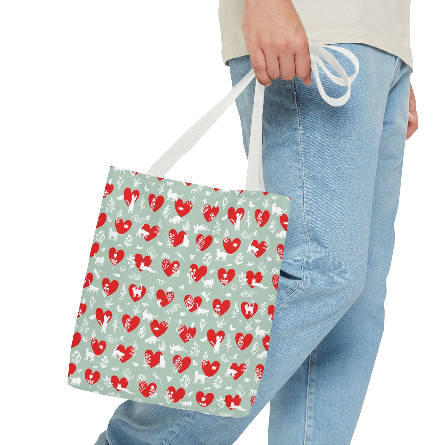 Heart Patterns Seafoam Tote Bag, Stylish Shopping Tote, Gift for Her, Casual Beach Bag, Love Themed Accessory