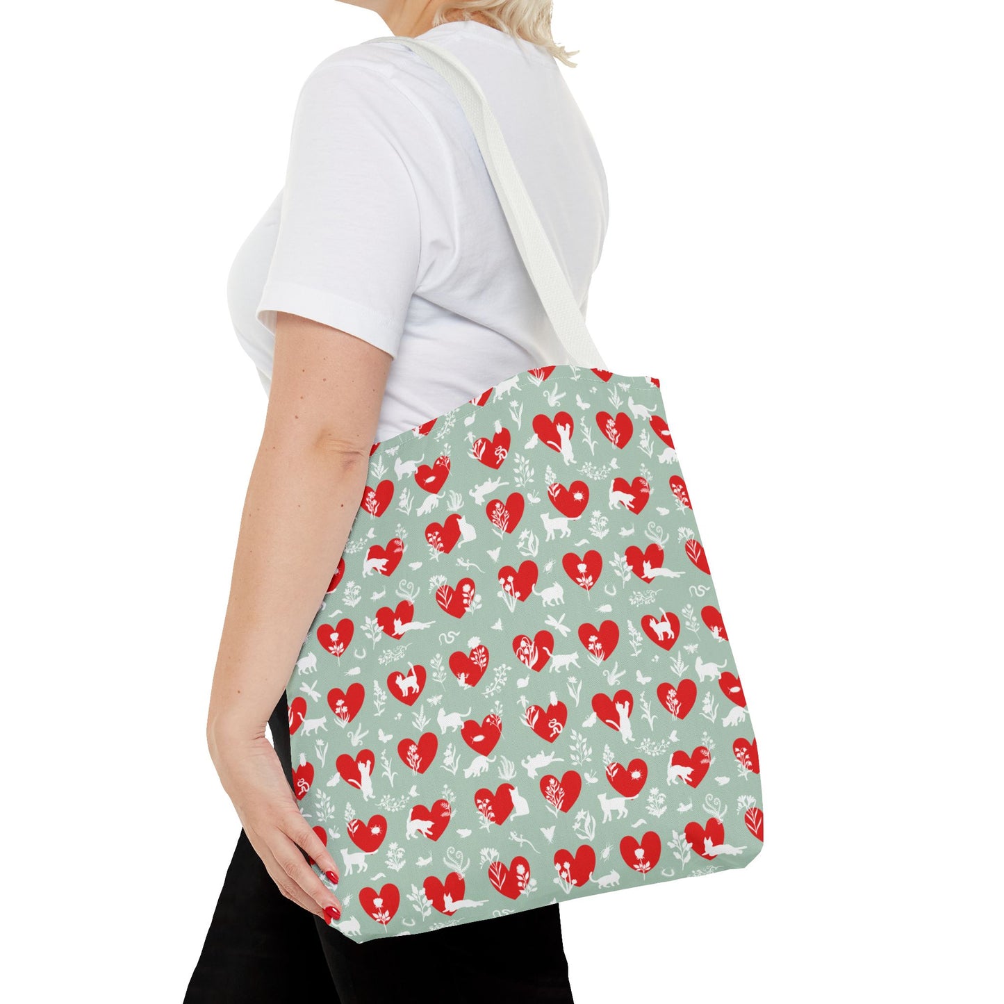 Heart Patterns Seafoam Tote Bag, Stylish Shopping Tote, Gift for Her, Casual Beach Bag, Love Themed Accessory