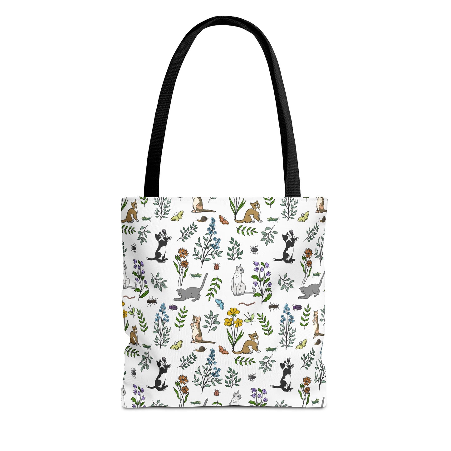 Nature- Inspired Floral and Kitten Tote Bag, Eco-Friendly Shopping Bag, Reusable Grocery Tote, Pet Lover Gift, Garden Party Essentials