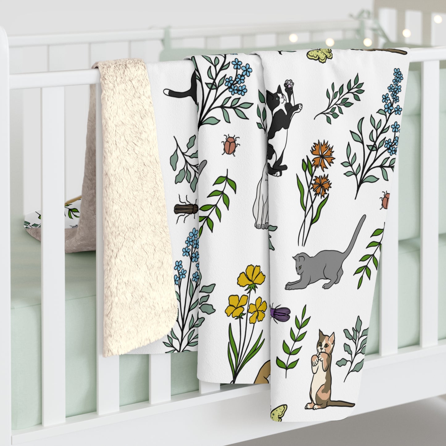 Luxurious Supersoft Sherpa Fleece Blanket, Spring Cats