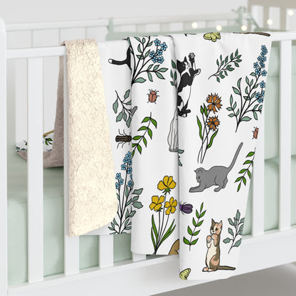 Luxurious Supersoft Sherpa Fleece Blanket, Spring Cats