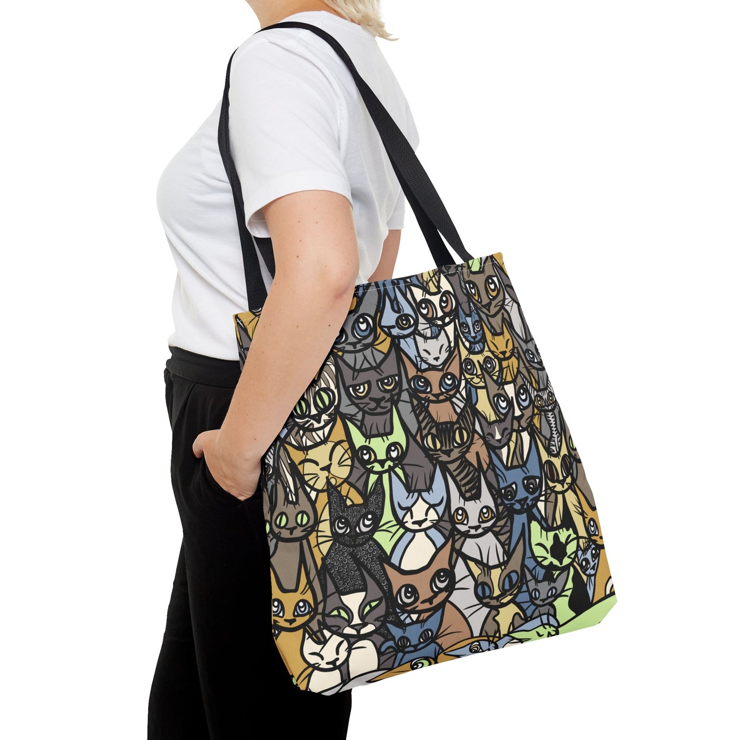 Cat Crowd Pattern Tote Bag, Stylish Reusable Shopping Bag, Eco-Friendly Gift for Cat Lovers, Pet Accessories, Everyday Carryall