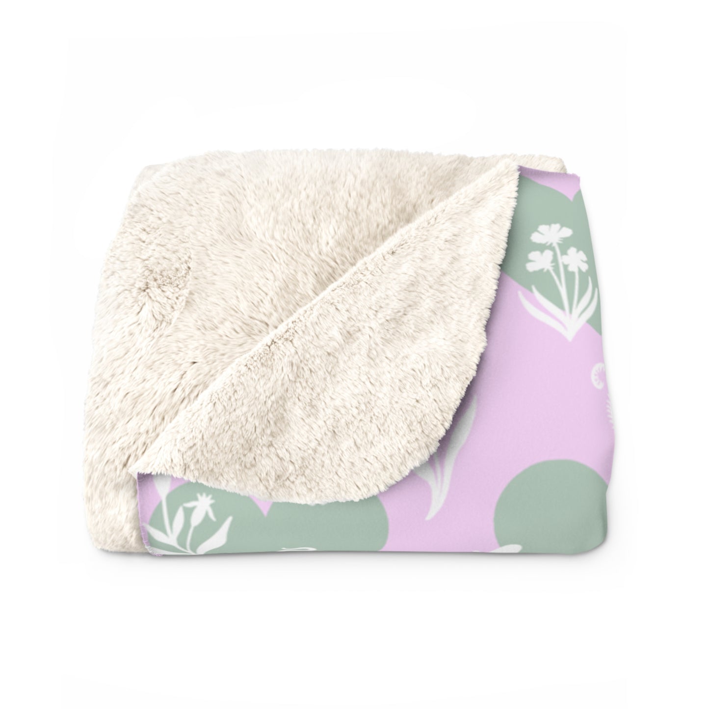 'Heart Cats' Sherpa Fleece Blanket, Pink&Seafoam