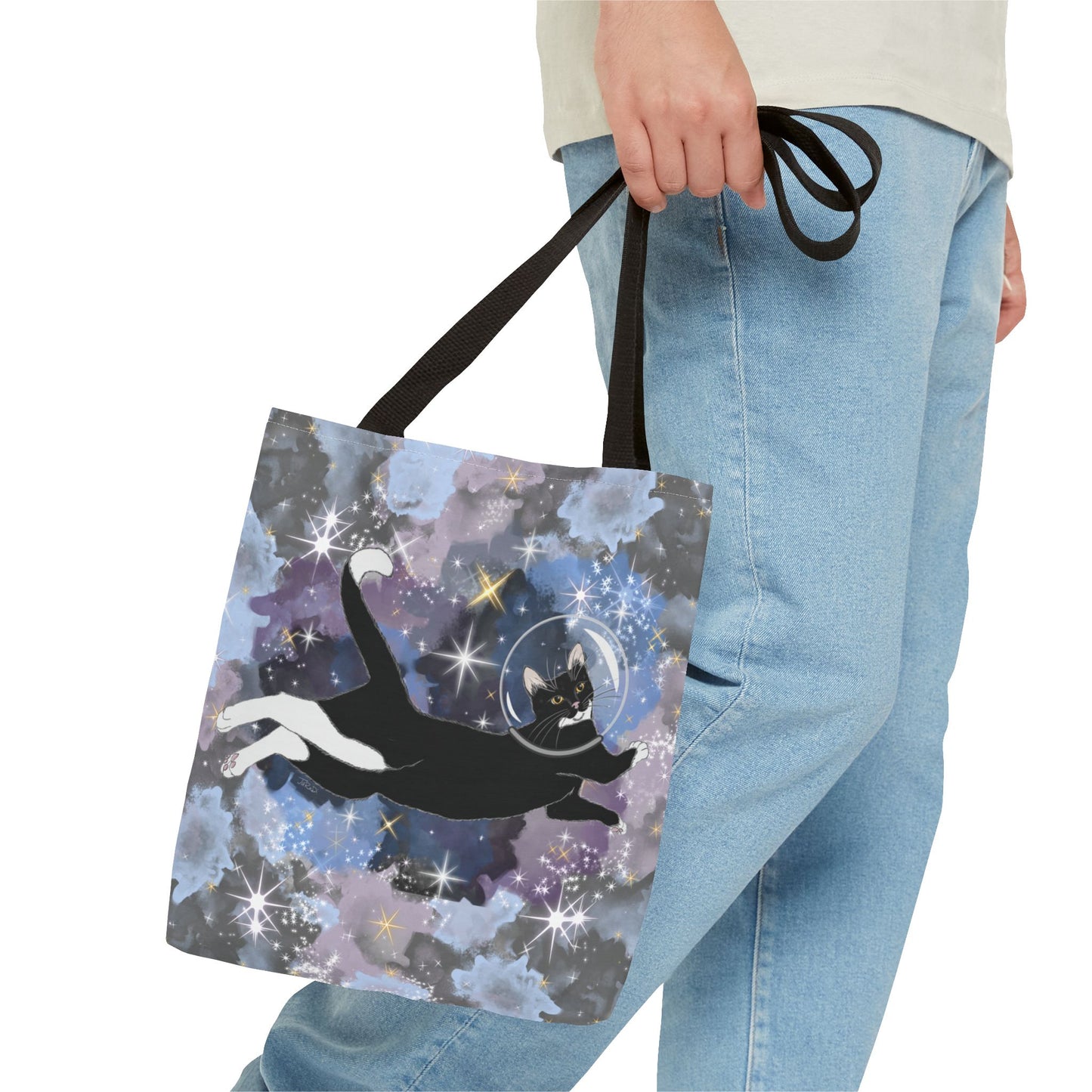 Galaxy Cat Tote Bag, Space Cat Bag, Cute Cat Tote, AOP Cat Lover Gift, Cosmic Cat Shopping Bag, Perfect for Cat Owners