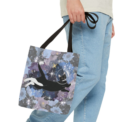 Galaxy Cat Tote Bag, Space Cat Bag, Cute Cat Tote, AOP Cat Lover Gift, Cosmic Cat Shopping Bag, Perfect for Cat Owners