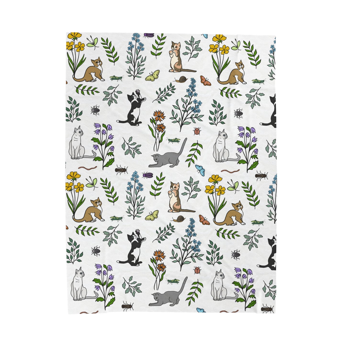 'Spring Cats' Velveteen Plush Blanket