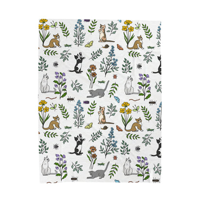 'Spring Cats' Velveteen Plush Blanket