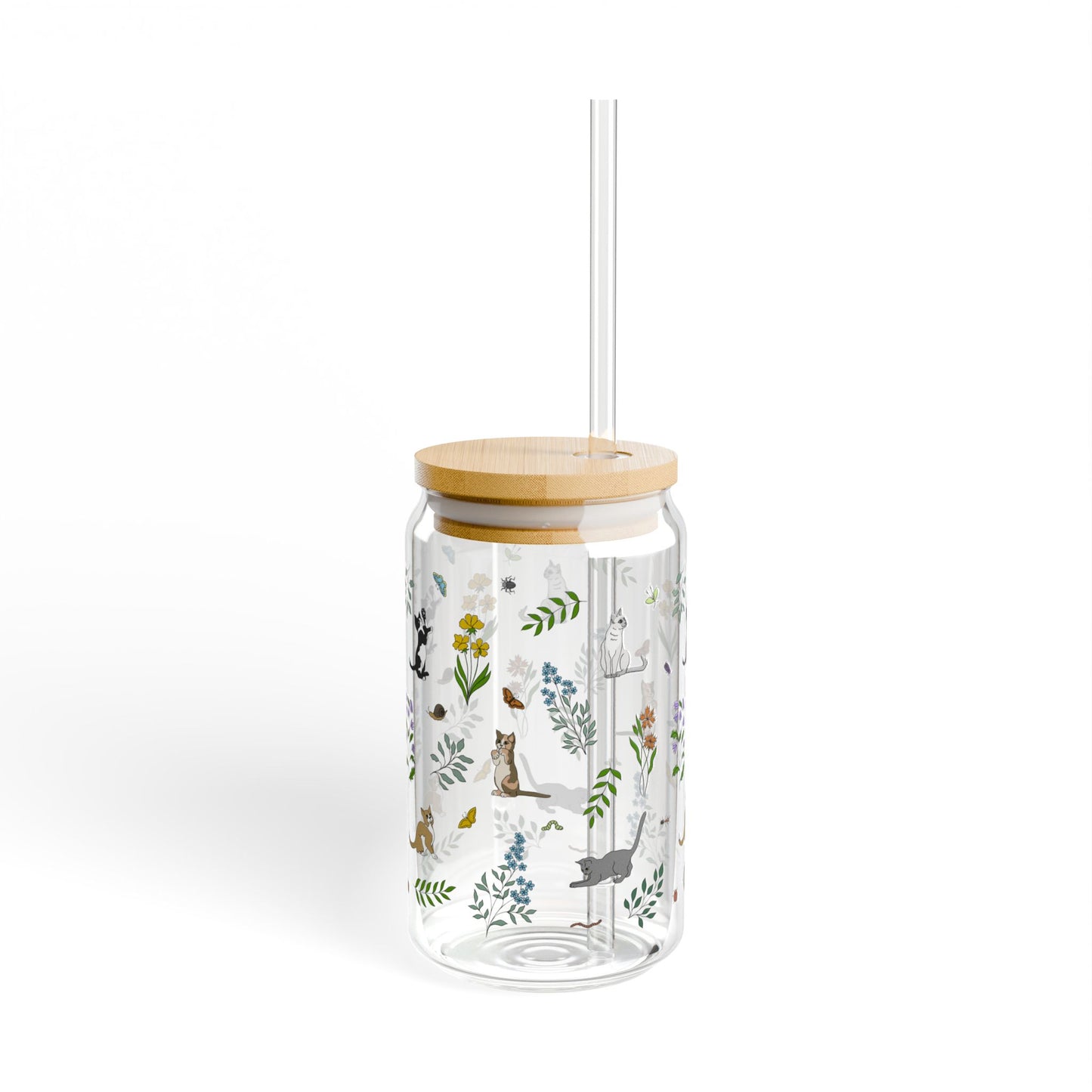 Wildflower Kittens 16oz Glass with Bamboo Lid