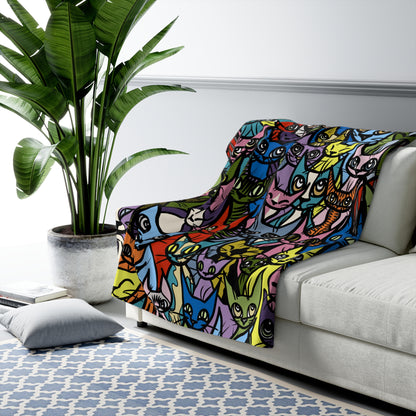 Super Soft Sherpa Fleece Blanket, Cozy Crowd in Bold Colors
