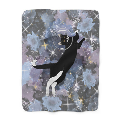Cosmic Space Cat Sherpa Fleece Blanket | Cozy Space Print Throw for Cat Lovers, Home Decor, Gift, Outer Space, Super Soft
