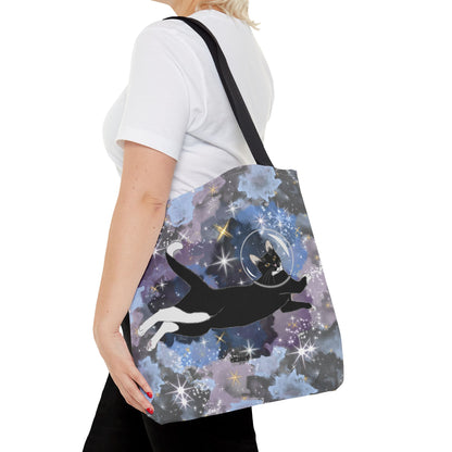 Galaxy Cat Tote Bag, Space Cat Bag, Cute Cat Tote, AOP Cat Lover Gift, Cosmic Cat Shopping Bag, Perfect for Cat Owners