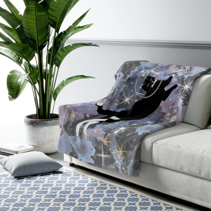 Cosmic Space Cat Sherpa Fleece Blanket | Cozy Space Print Throw for Cat Lovers, Home Decor, Gift, Outer Space, Super Soft