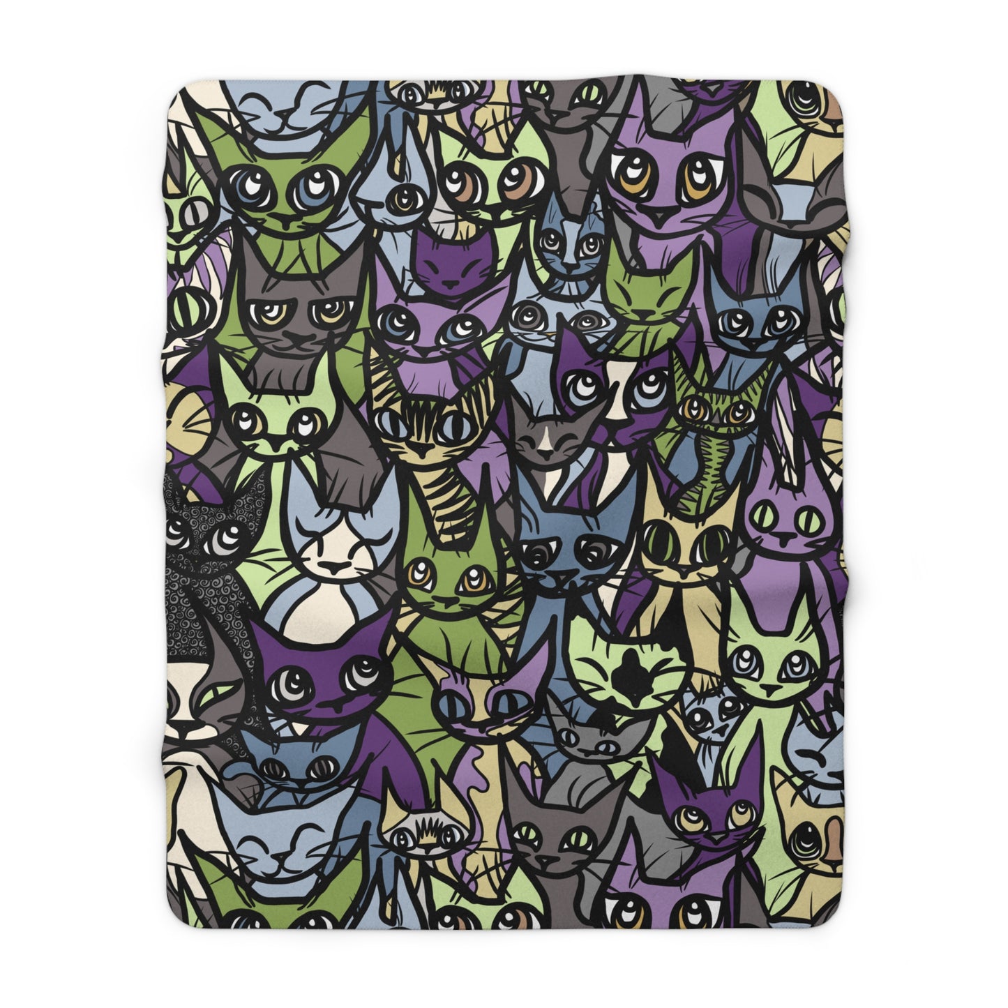 Super Soft Sherpa Fleece Blanket, 'Cozy Crowd' in Purple and Green