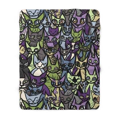 Super Soft Sherpa Fleece Blanket, 'Cozy Crowd' in Purple and Green