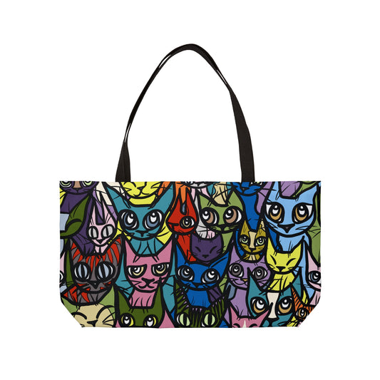 Colorful Cat Weekender Tote Bag | Fun Travel Bag, Cat Lover's Accessory, Beach Tote, Gift for Cat Owners, Charlie's Cat Collection