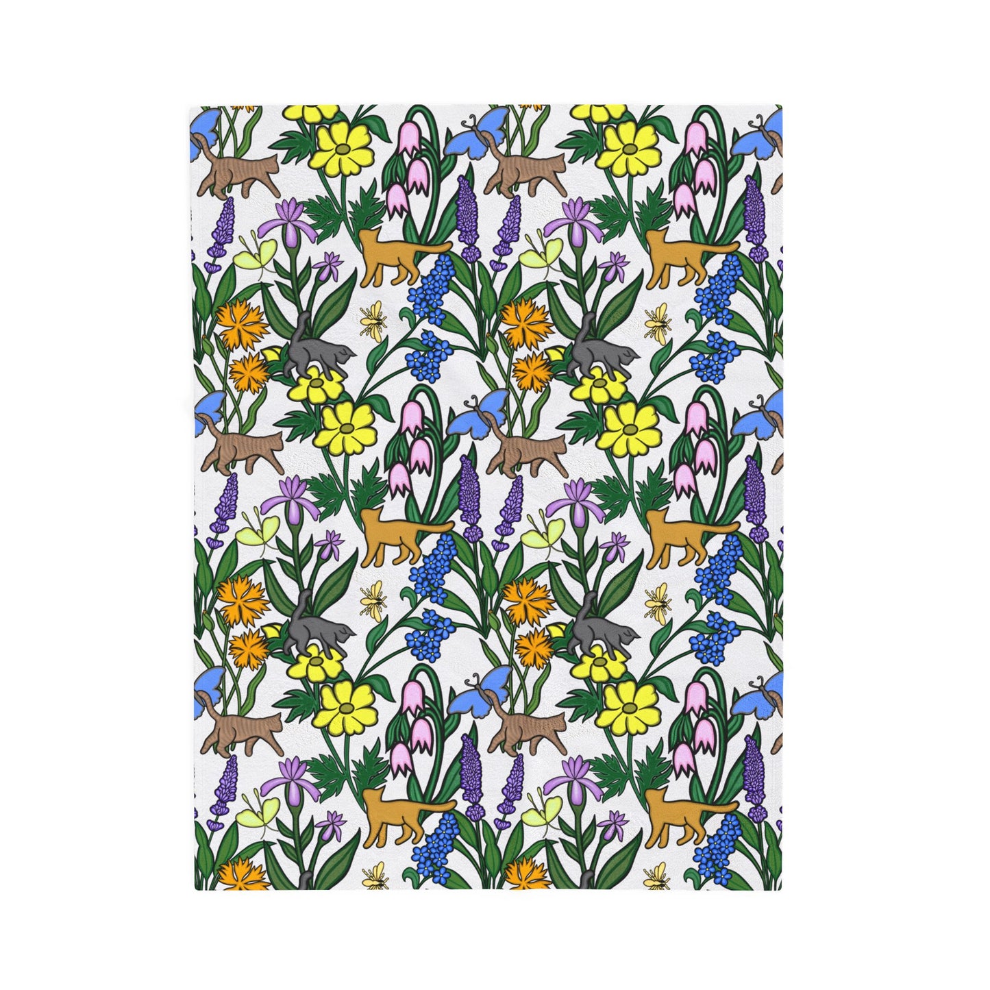 'Flower Garden Kitties' Velveteen Plush Blanket