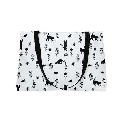 Chic Floral Cats in Play Siholette Weekender Tote Bag, Travel Bag, Beach Bag, Shopping Tote, Gift for Cat Lovers, Weekend Getaway Essential