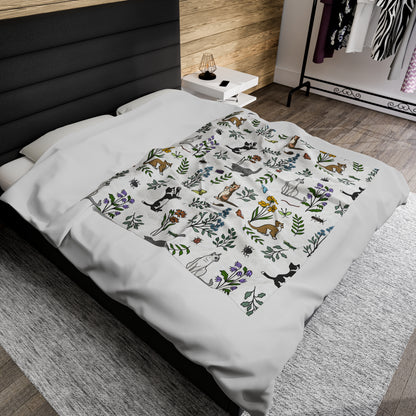 'Spring Cats' Velveteen Plush Blanket