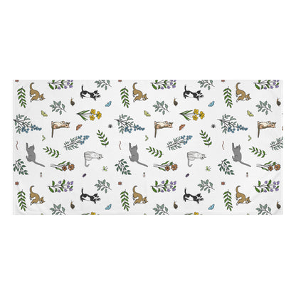 Wildflower Kittens and Bugs Towel, Large Bath, Cat Lover Gift, Botanical Print Towel, Soft Mink-Cotton Towel, Home Décor, Cute Animal Towel