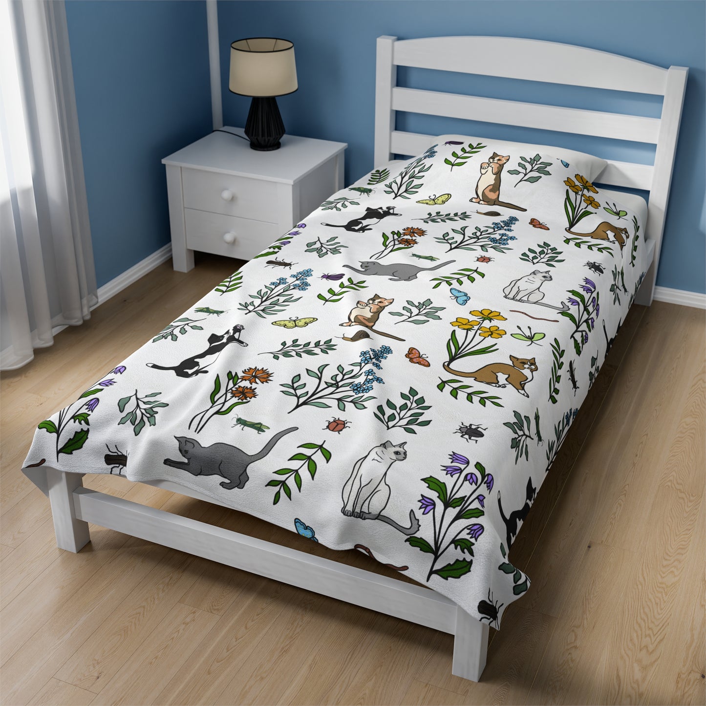 'Spring Cats' Velveteen Plush Blanket