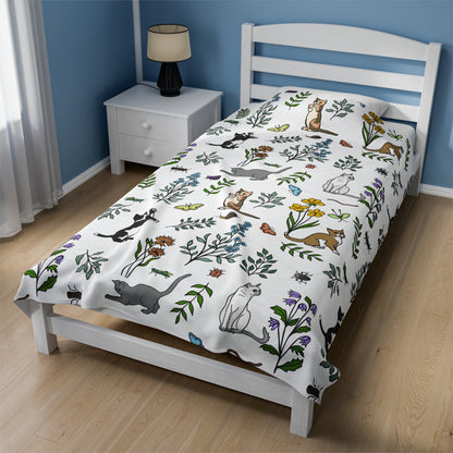 'Spring Cats' Velveteen Plush Blanket