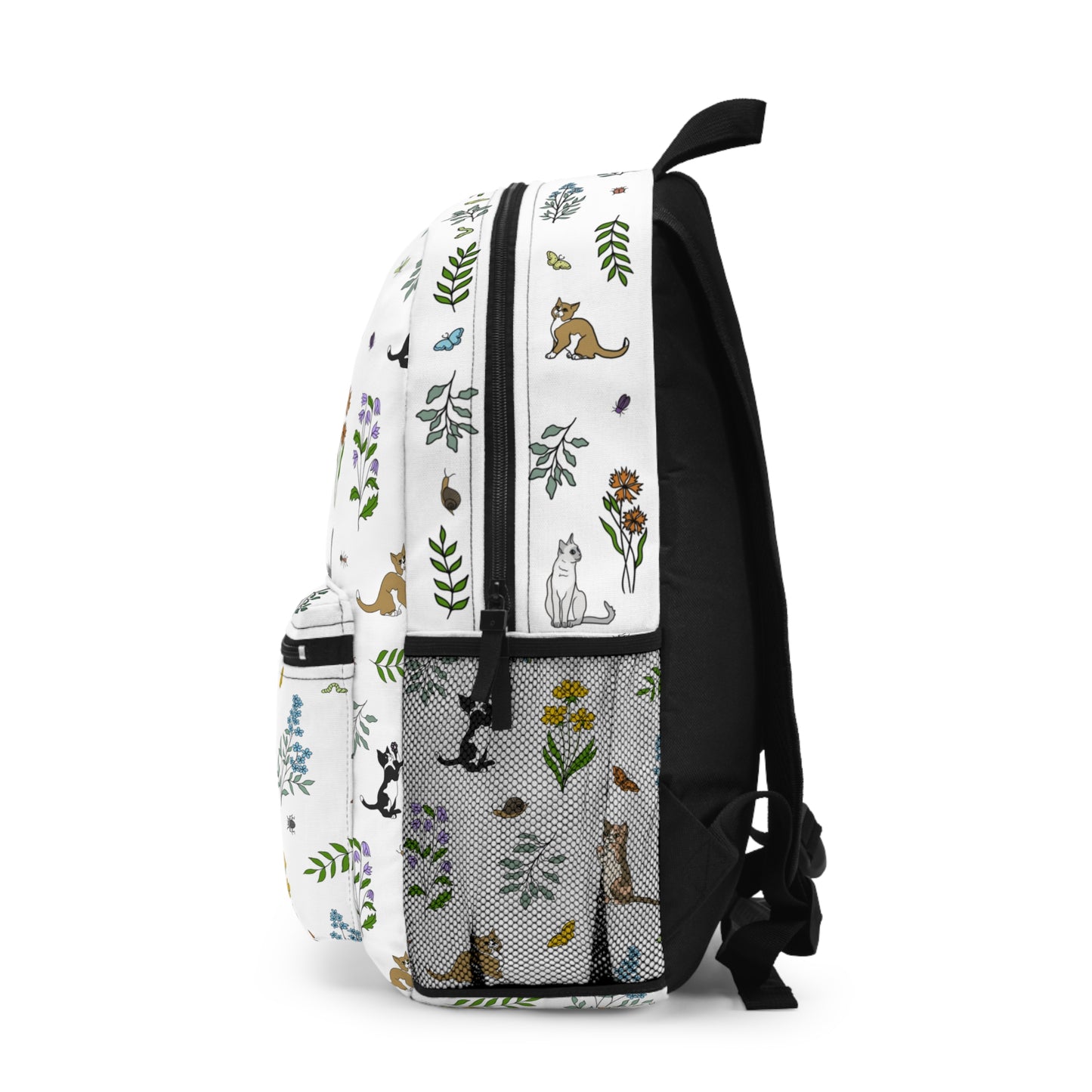 Wildflower Kittens and Bugs Backpack — Cute Floral Cat Print School Bag