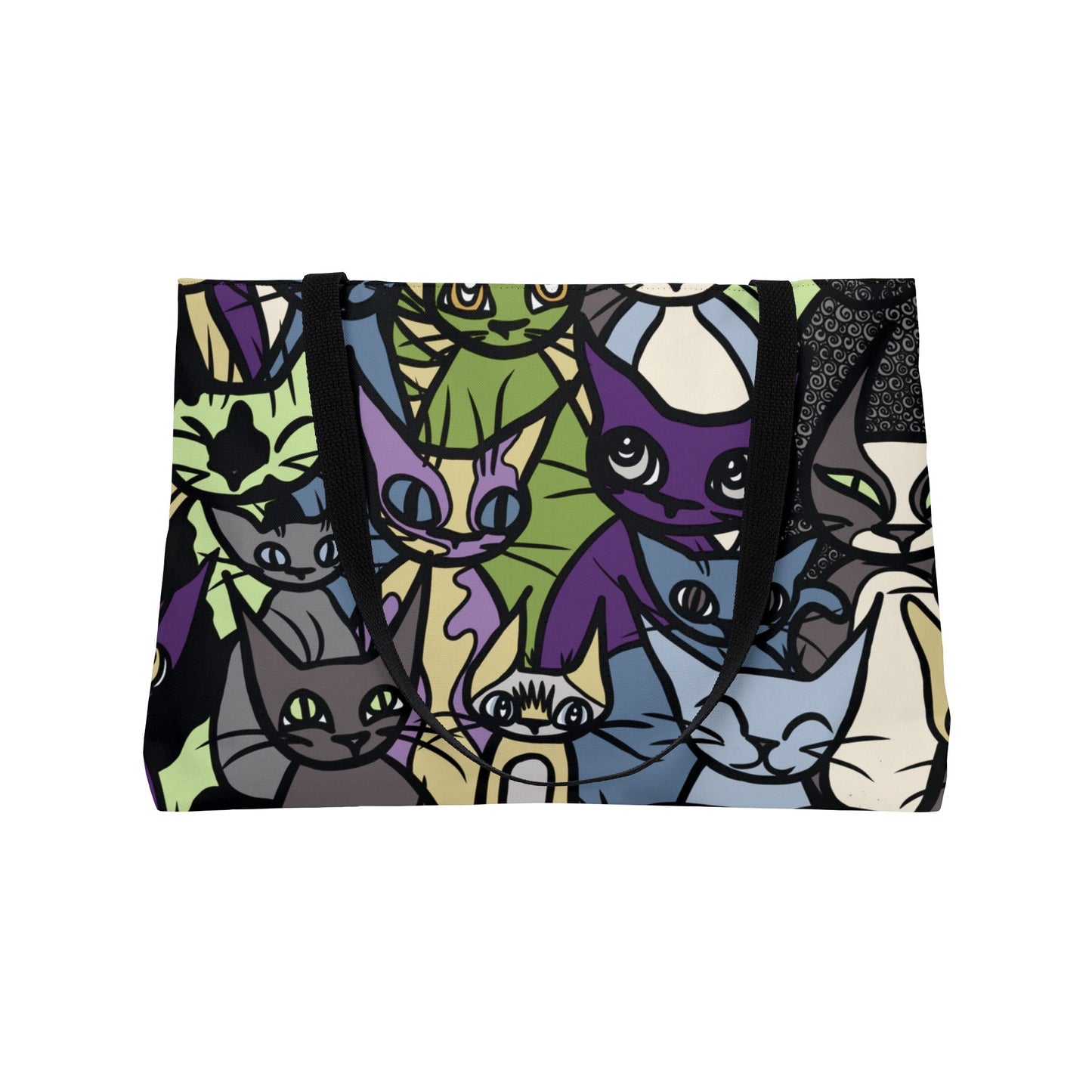 Colorful Cat Weekender Tote Bag, Cat Lover's Canvas Bag, Beach Bag, Travel Tote, Gifts for Cat Owners, Fun Shopping Bag