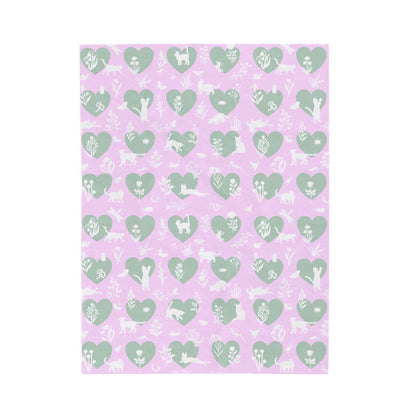 Adorable 'Heart Cats' Velveteen Plush Blanket, Pink&Seafoam