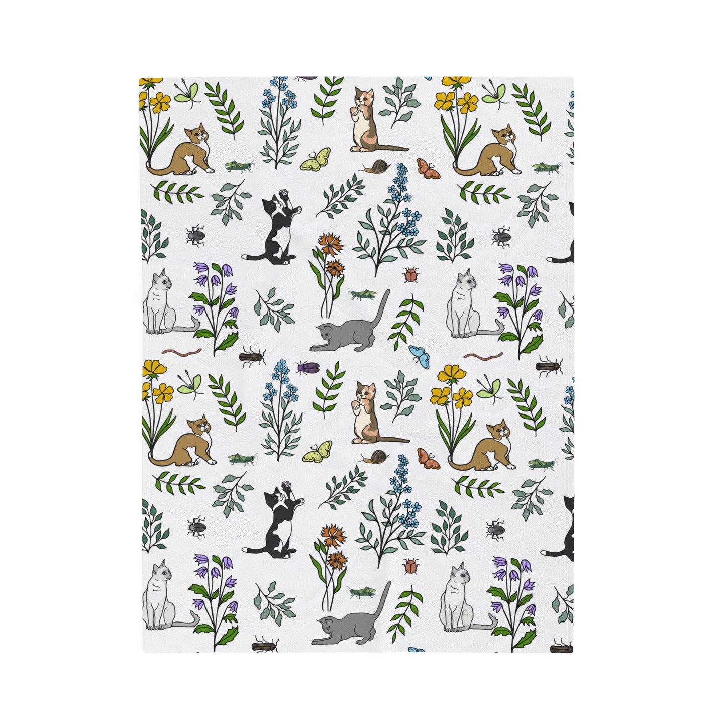 'Spring Cats' Velveteen Plush Blanket
