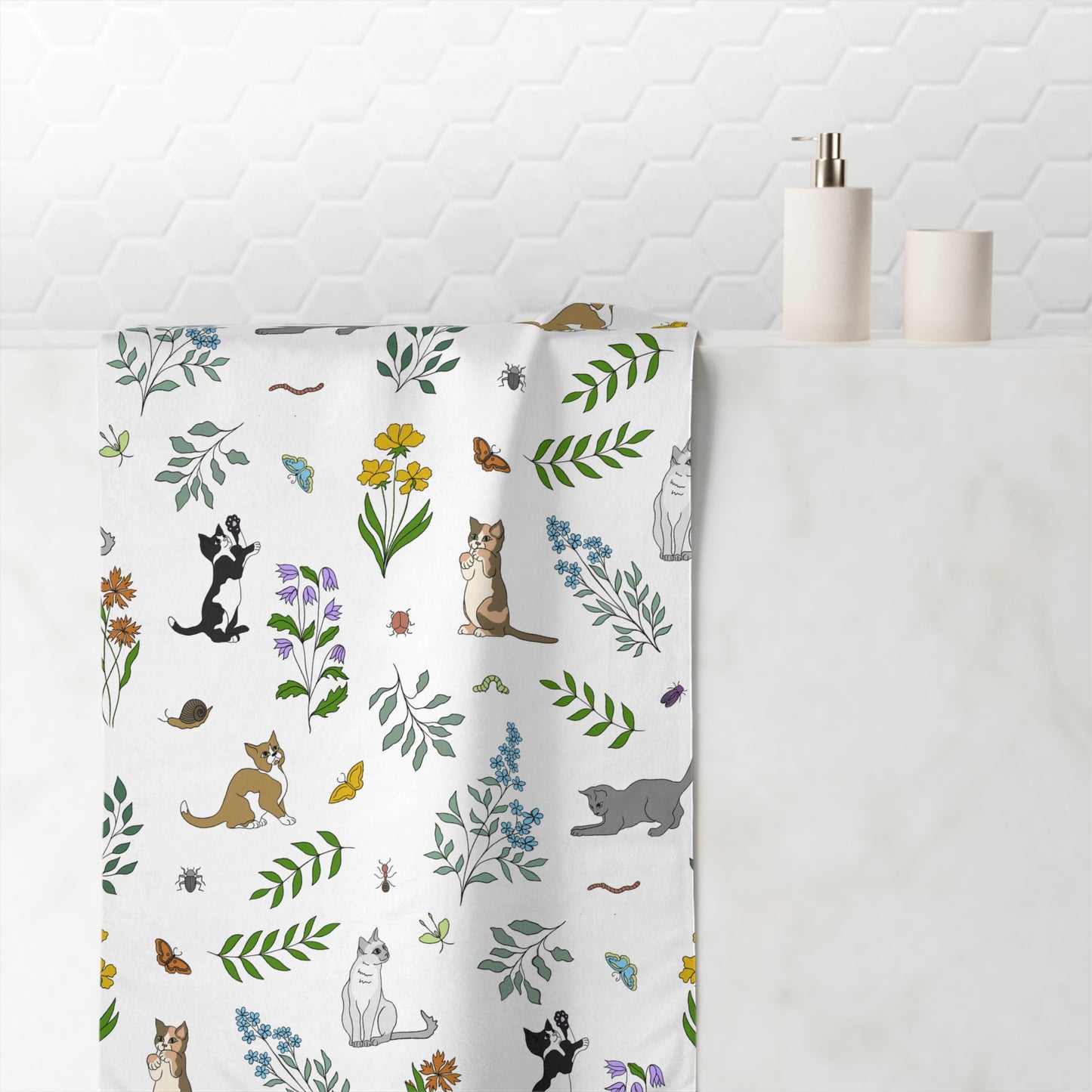 Wildflower Kittens Large Bath Towel