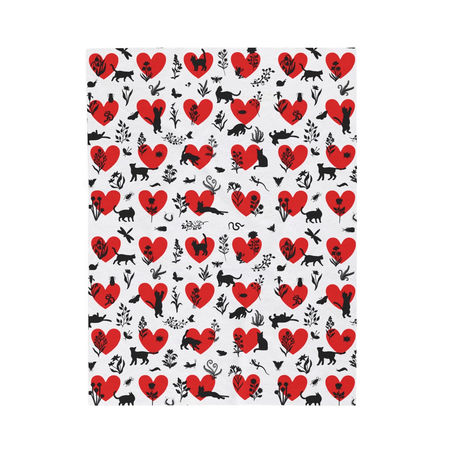 Adorable 'Heart Cats' Velveteen Plush Blanket, White&Red