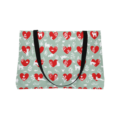 Charming Love Animals Weekender Tote Bag Seafoam , Cute Travel Bag, Heart Pattern Tote, Perfect for Gifts, Fun Weekend Getaway