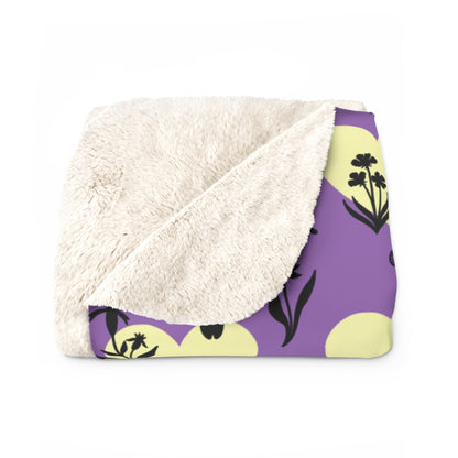 'Heart Cats' Sherpa Fleece Blanket, Witchy Purple&Yellow