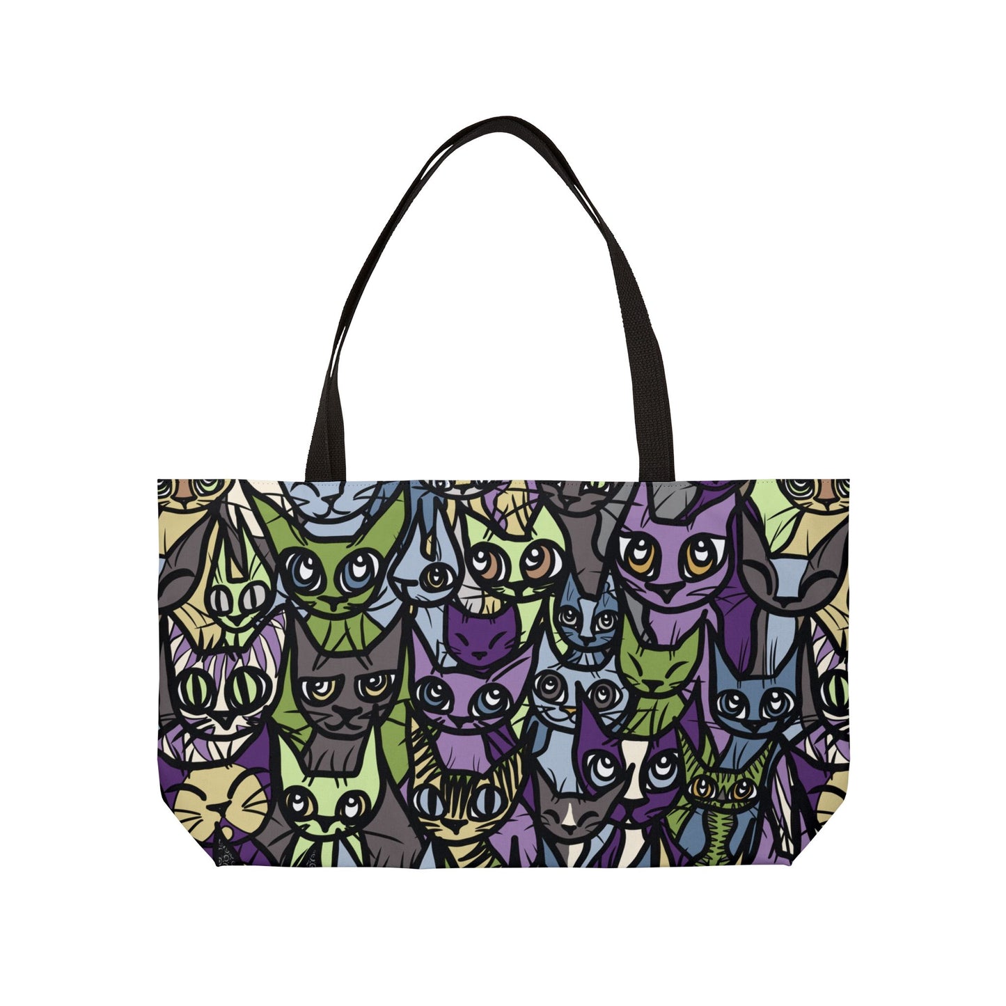 Colorful Cat Crowd Weekender Tote Bag Purple - Perfect for Cat Lovers, Travel, Beach Trips, Cat Theme Gifts