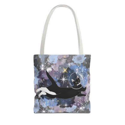 Galaxy Cat Tote Bag, Space Cat Bag, Cute Cat Tote, AOP Cat Lover Gift, Cosmic Cat Shopping Bag, Perfect for Cat Owners