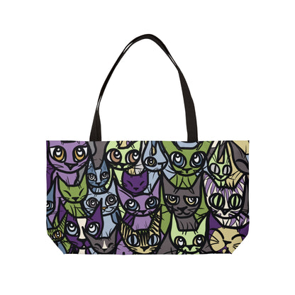 Colorful Cat Weekender Tote Bag, Cat Lover's Canvas Bag, Beach Bag, Travel Tote, Gifts for Cat Owners, Fun Shopping Bag