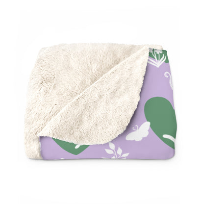 'Heart Cats' Lavender&Brunswick Sherpa Fleece Blanket