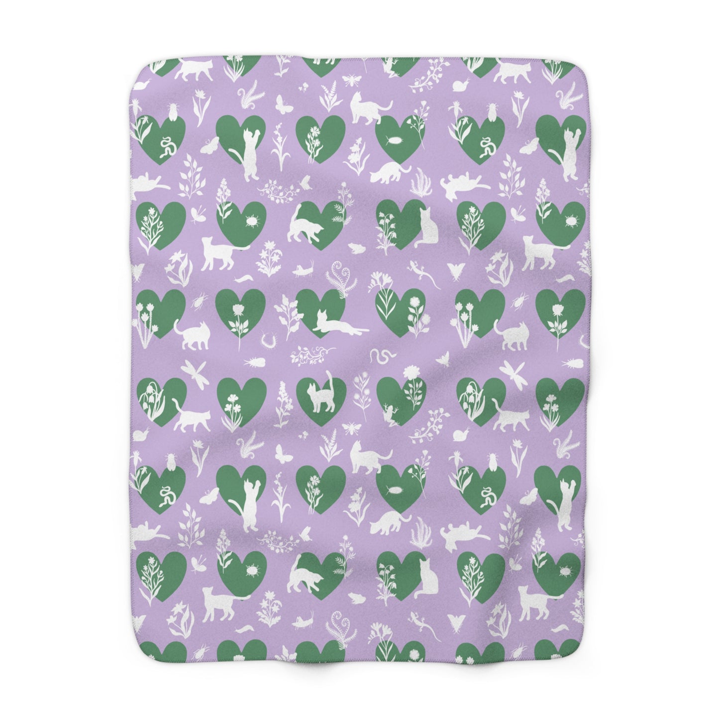 'Heart Cats' Lavender&Brunswick Sherpa Fleece Blanket