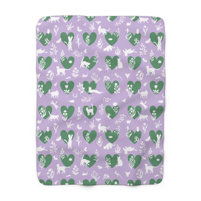 'Heart Cats' Lavender&Brunswick Sherpa Fleece Blanket