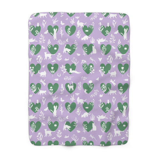 'Heart Cats' Lavender&Brunswick Sherpa Fleece Blanket